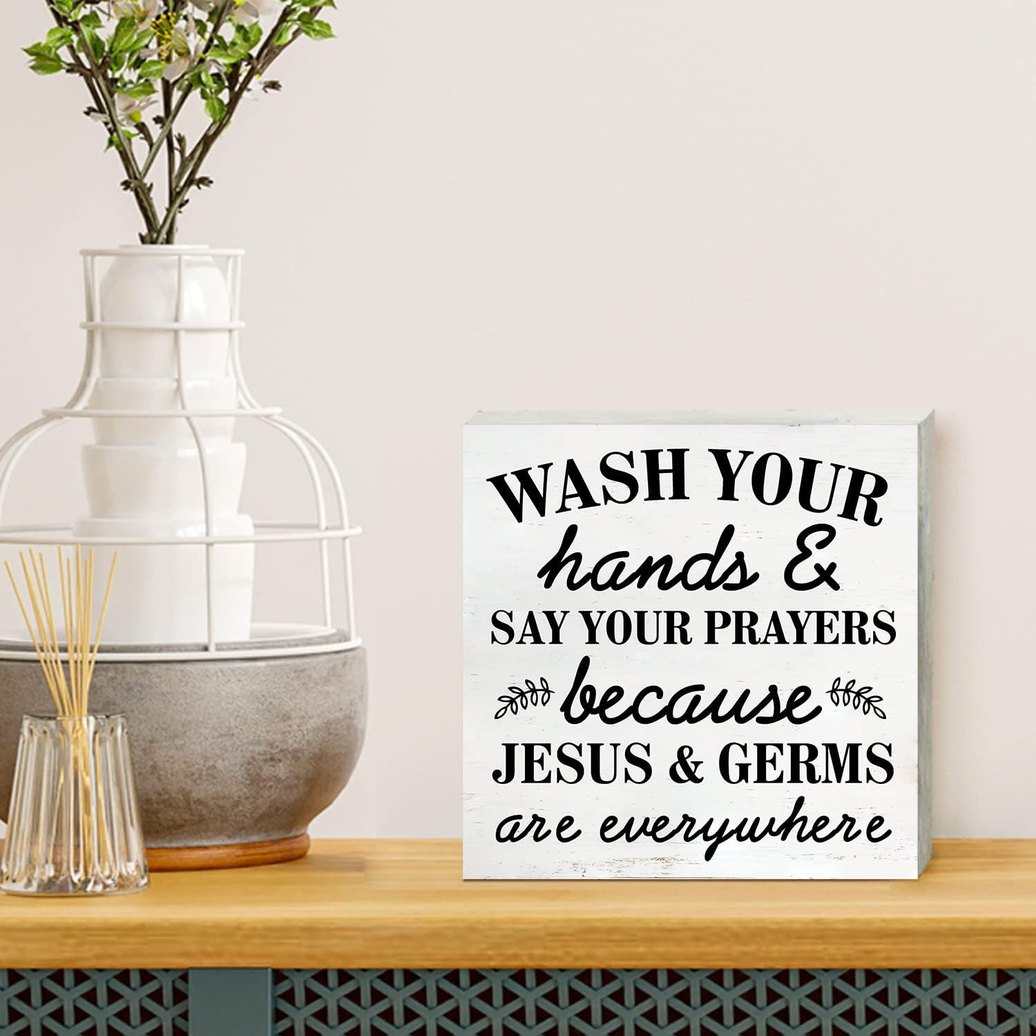 Bathroom Humor Wooden Box Sign with Saying Desk Decor 5 X 5 Inch Wash
