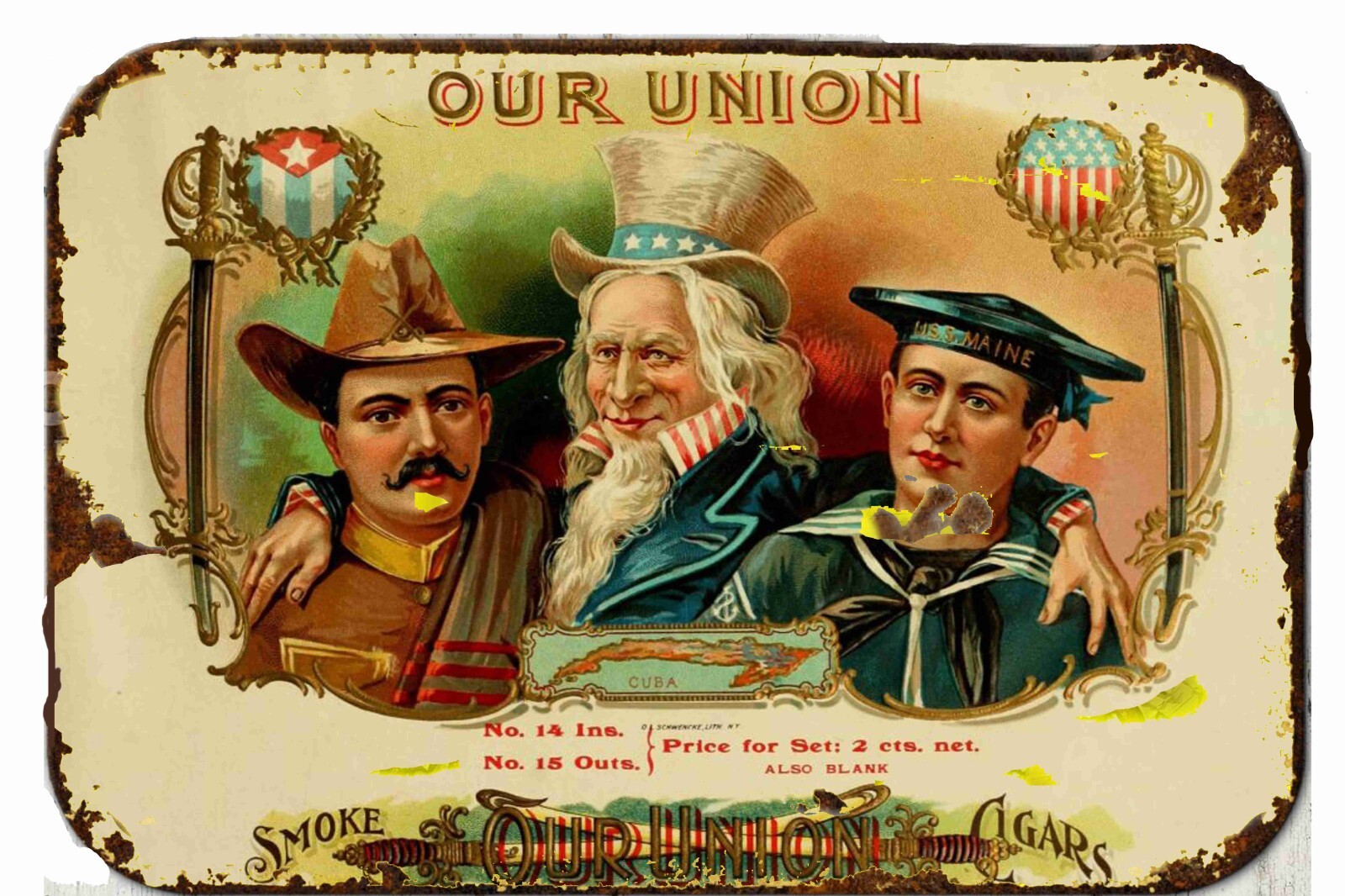 our Union Cigar Labels Metal Tin Sign 8 x 12 Vintage Retro Look
