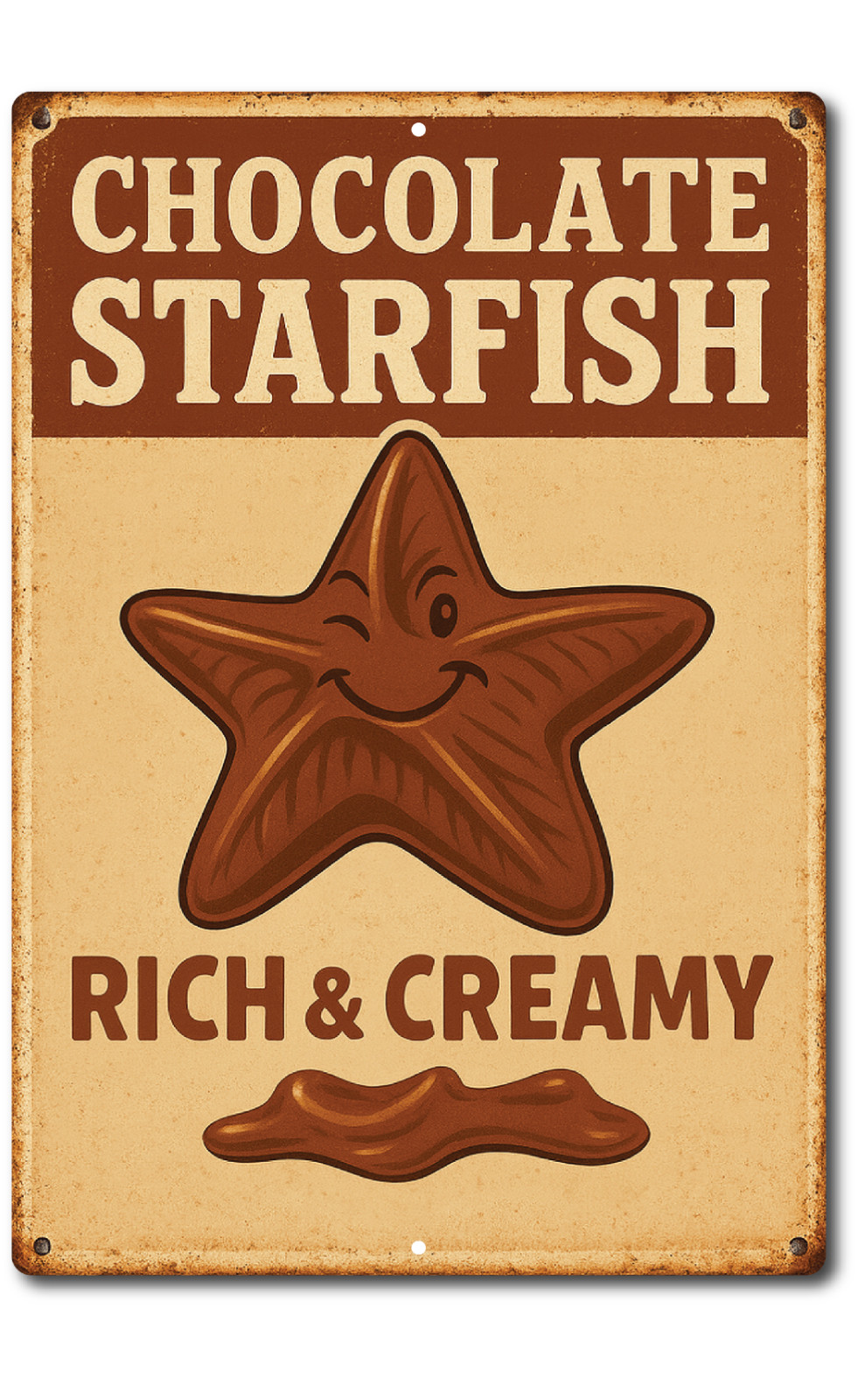 Funny Chocolate Starfish Tin Sign Rich & Creamy Vintage Retro Wall Decor 8×12 in