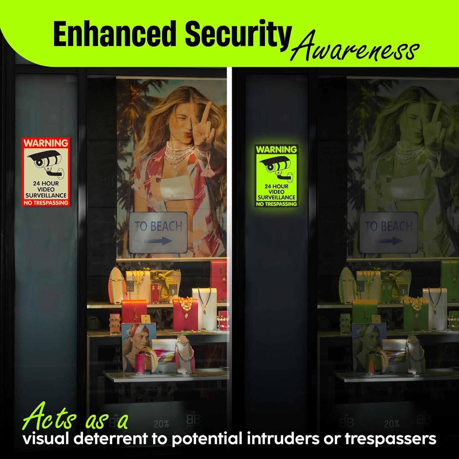 Solar-Powered Glow In The Dark Security Sign – 3.9″ x 2.3″ Waterproof Aluminium
