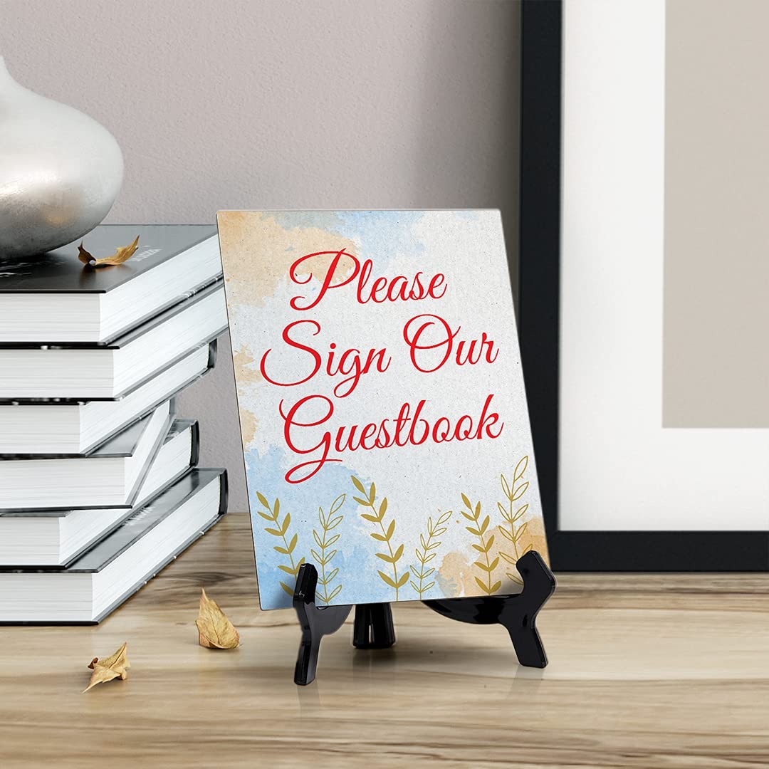 Signs ByLita Please Sign Our Guestbook, Blue Watercolor Table Sign (6 x 8″)
