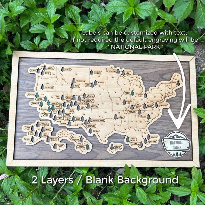 Custom USA National Parks Wooden Travel Map: Family Trip Tracker New