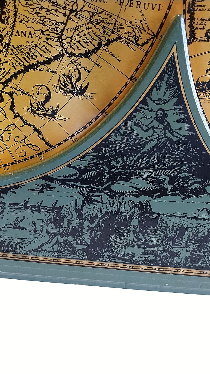 Vintage Double Hemisphere World Map Wall Plaque Gilt Adam & Eve 1950s-70/43″x32″