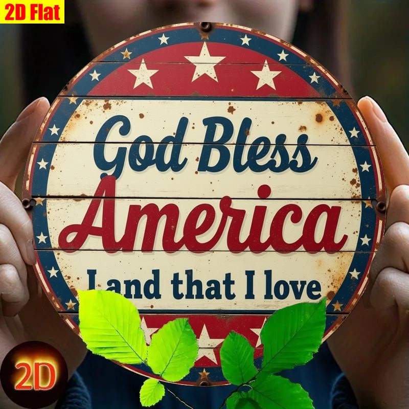 Distressed Metal Sign God Bless America USA Flag Fourth of July Patriotic Decor