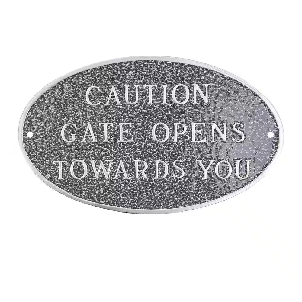 6 In. X 10 In. Small Oval Caution Gate Opens towards You Statement Plaque Sign –