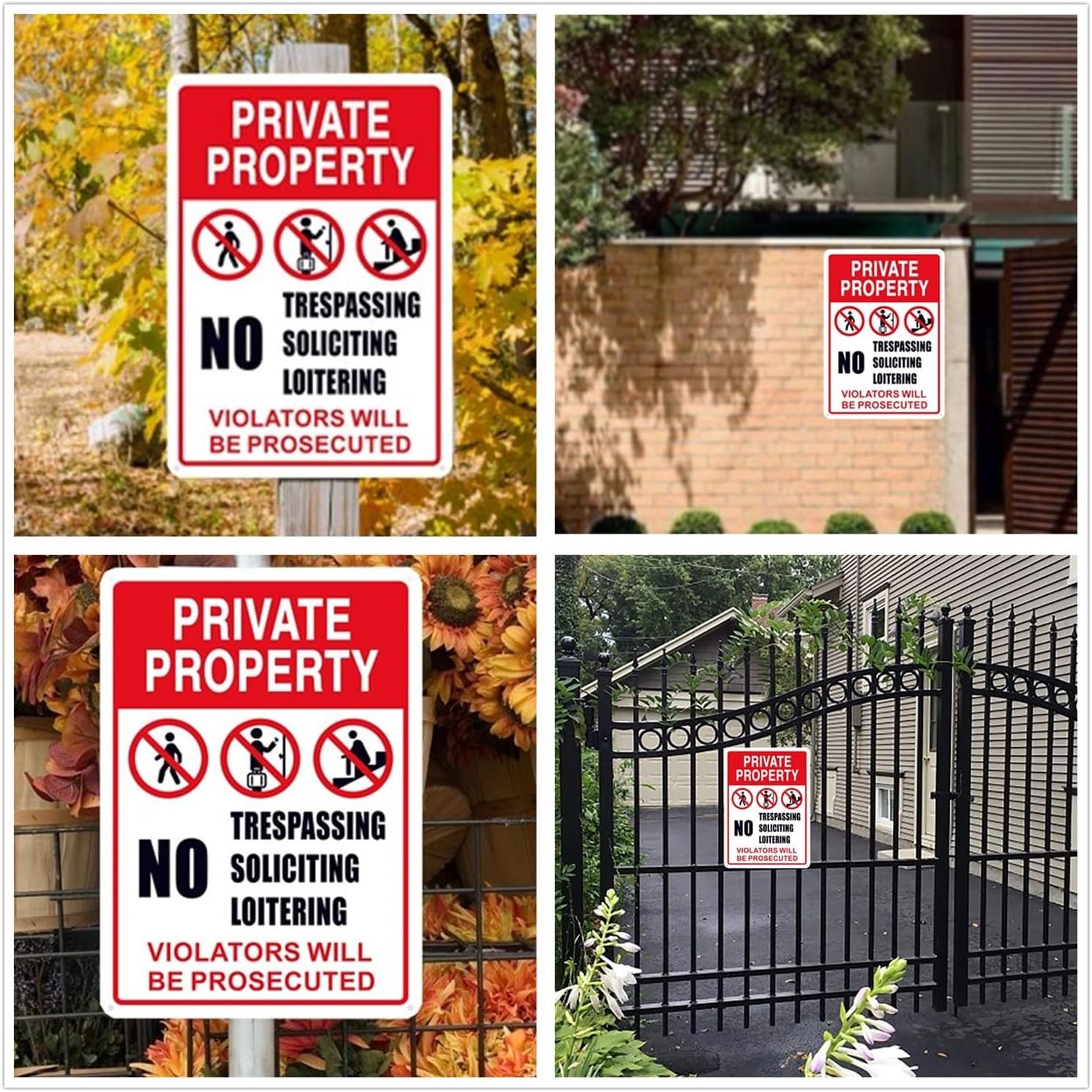 No Trespassing, No Soliciting, No Loitering Sign – 10×14 in Aluminum Warning Sig