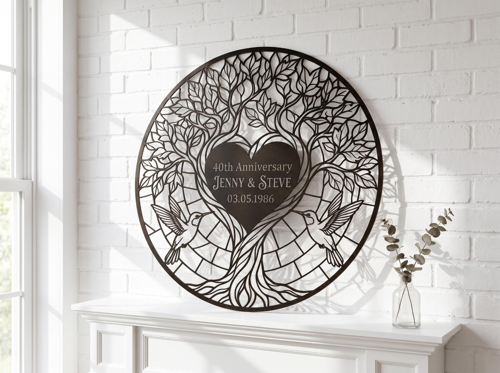 Tree of Life Hummingbird Anniversary Metal Sign Personalized Gift