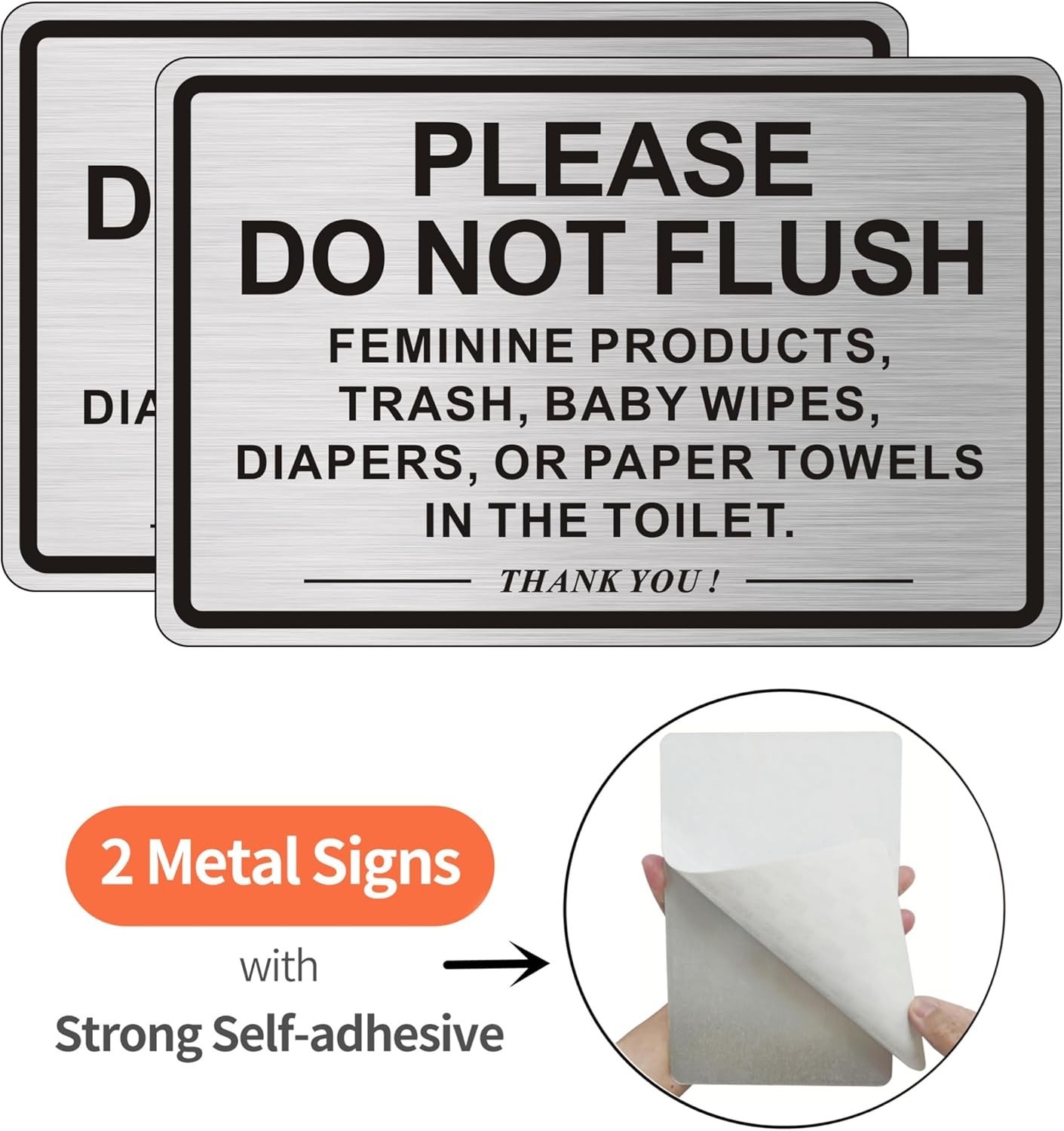 (2 PACK) Do Not Flush Sign for 9 x 6 inches, Brushed Aluminum /Black