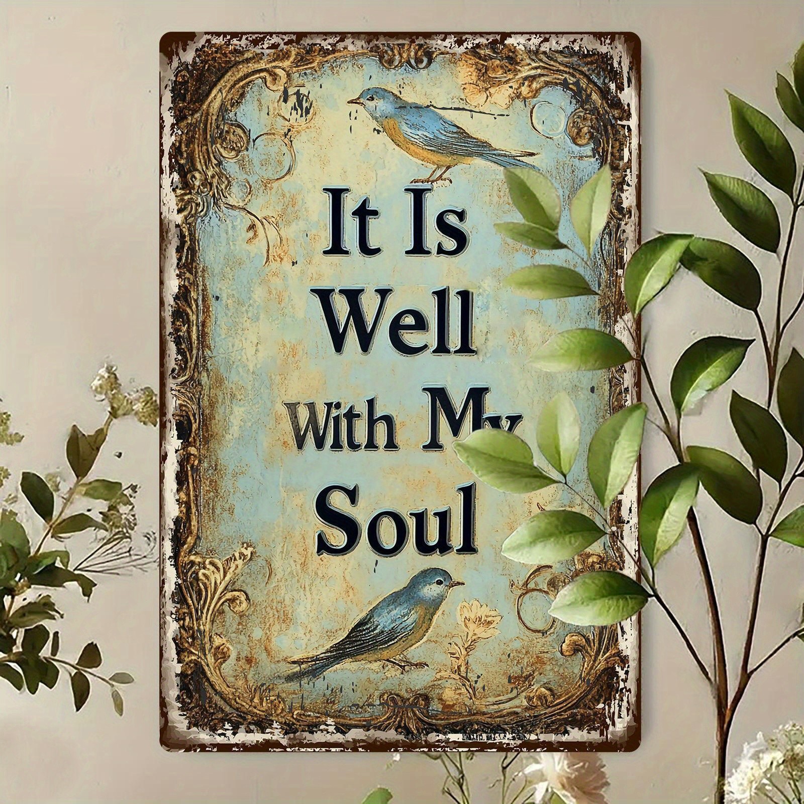 Vintage It Is Well With My Soul Sign Metal Plaque Inspirational Quote Wall Decor