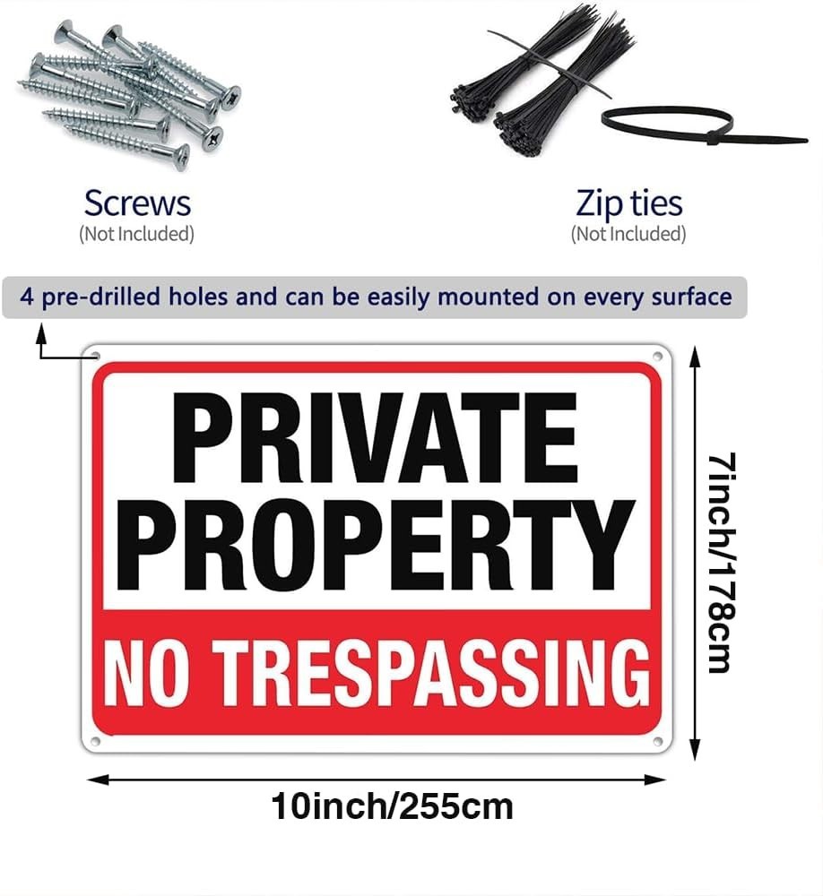2-Pack No Trespassing Signs Private Property Metal Sign 10 x 7 In Aluminum | …