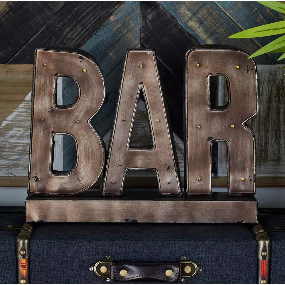12 In. H Metal Bar Decorative Sign with LED Lights