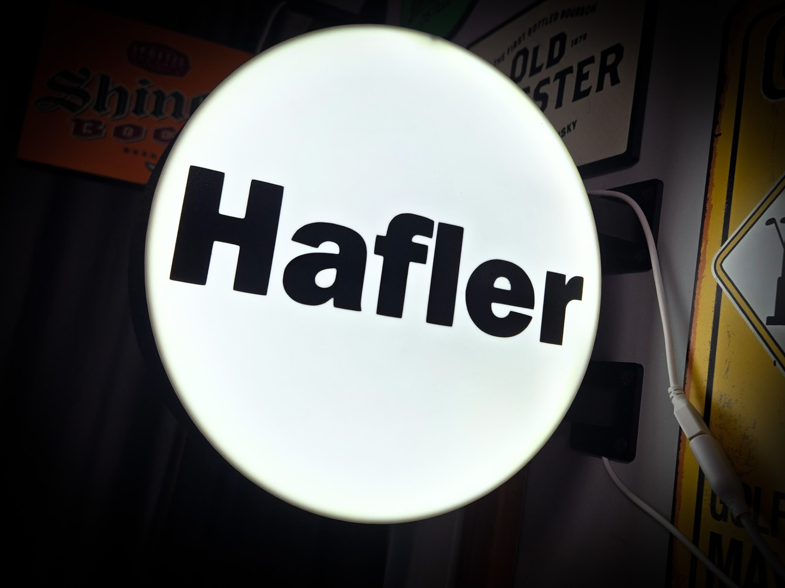Hafler Audio LED Lightbox Sign 3D Printed Round Wall Mount Man Cave Garage Decor