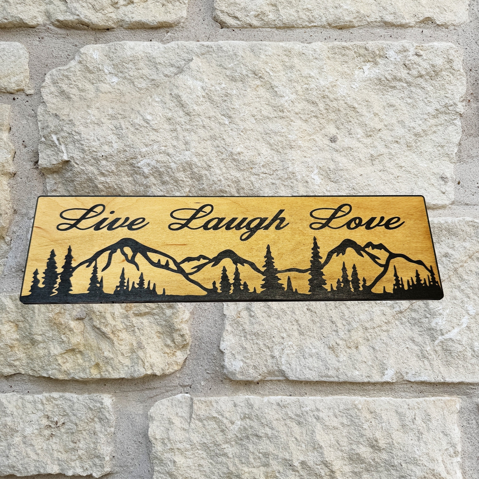 Live Laugh Love Mountain Scene – BLACK Sign 4×12
