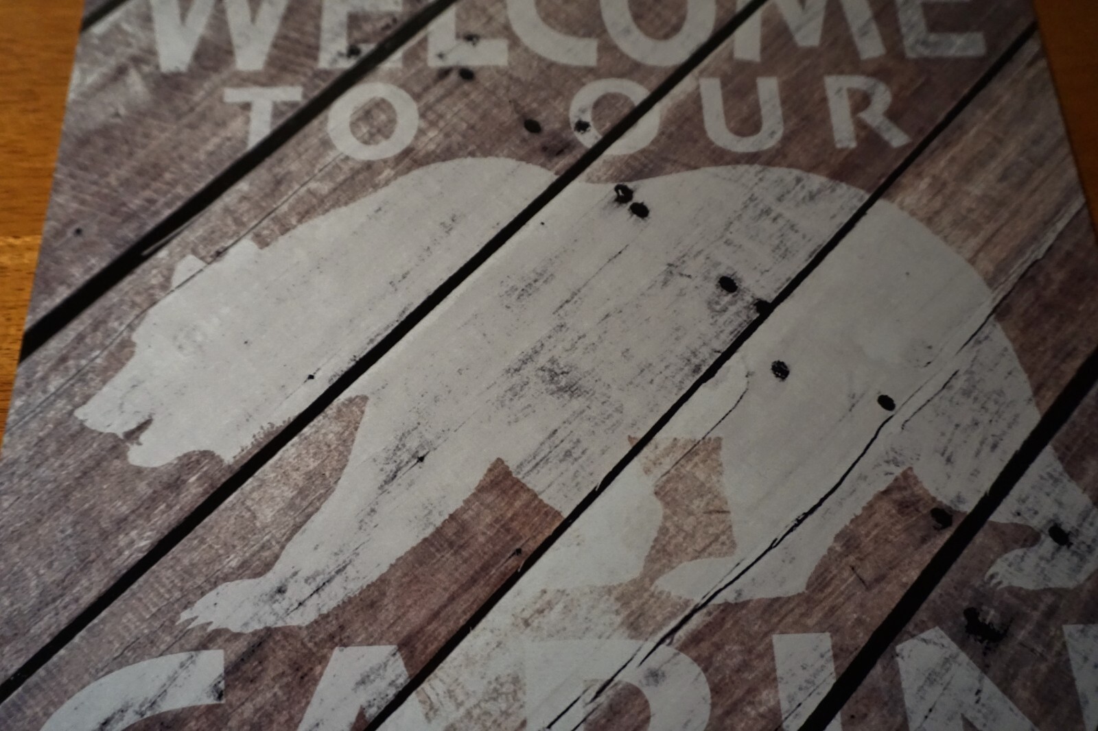 WELCOME TO OUR CABIN Wood Grain Bear Rustic Lodge Camping Home Decor Sign NEW