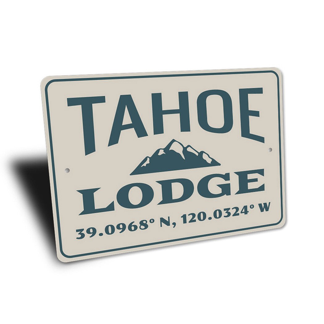 Tahoe Lodge Coordinates Sign Destination Sign, Lake House Cabin Metal Sign