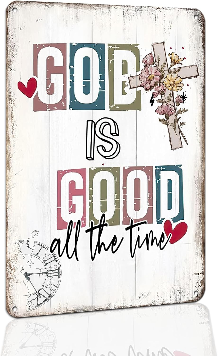 Vintage Metal Tin Sign – God Is Good All the Time, 8X12 Inch | Inspirational Wal