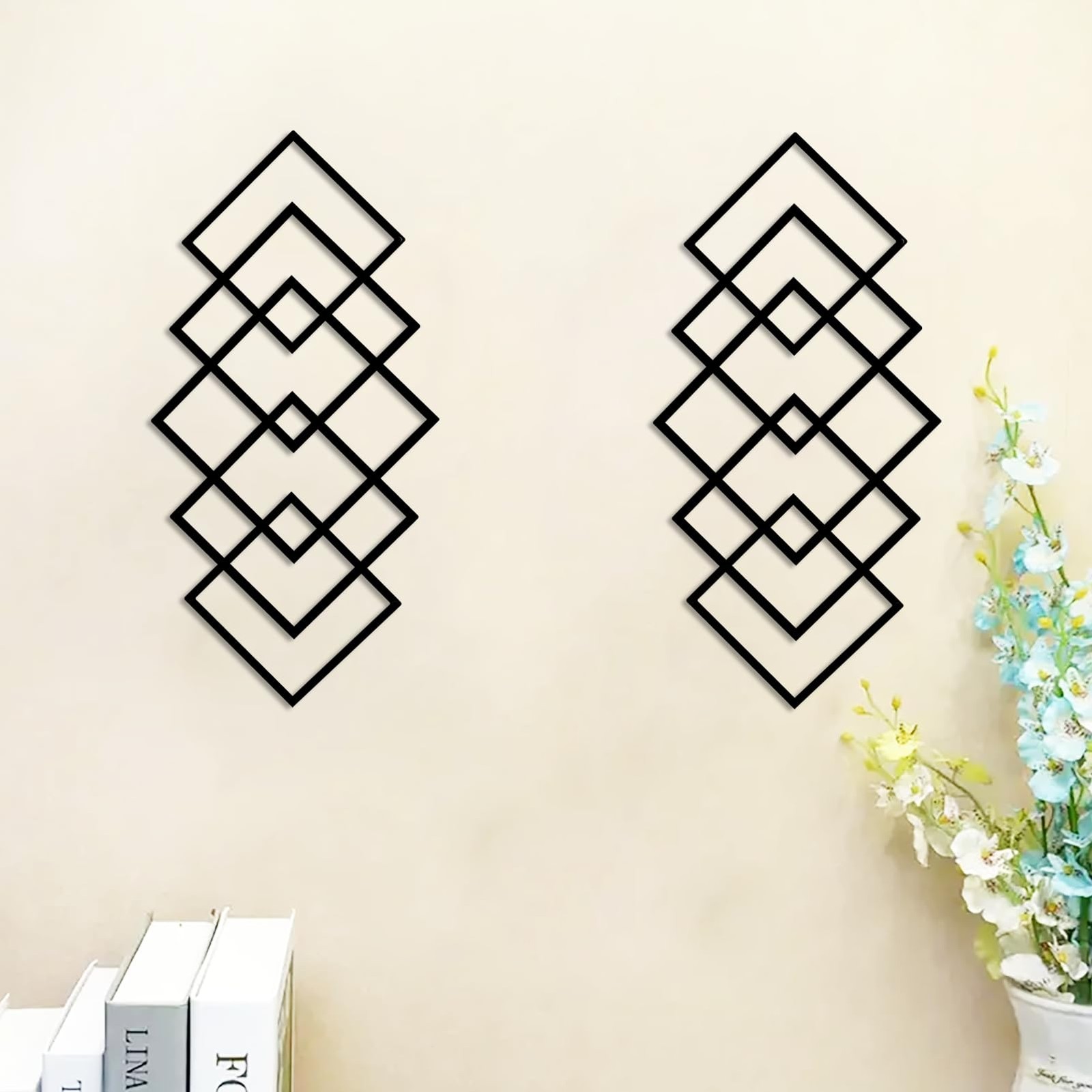 Large 2Pcs Abstract Metal Wall Art Decor, Black Modern Geometric Hanging Sign…