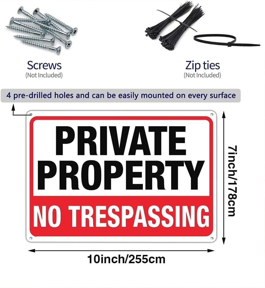 Weatherproof Private Property Signs – 2-Pack, 10×7 In Aluminum for Yard & Gates