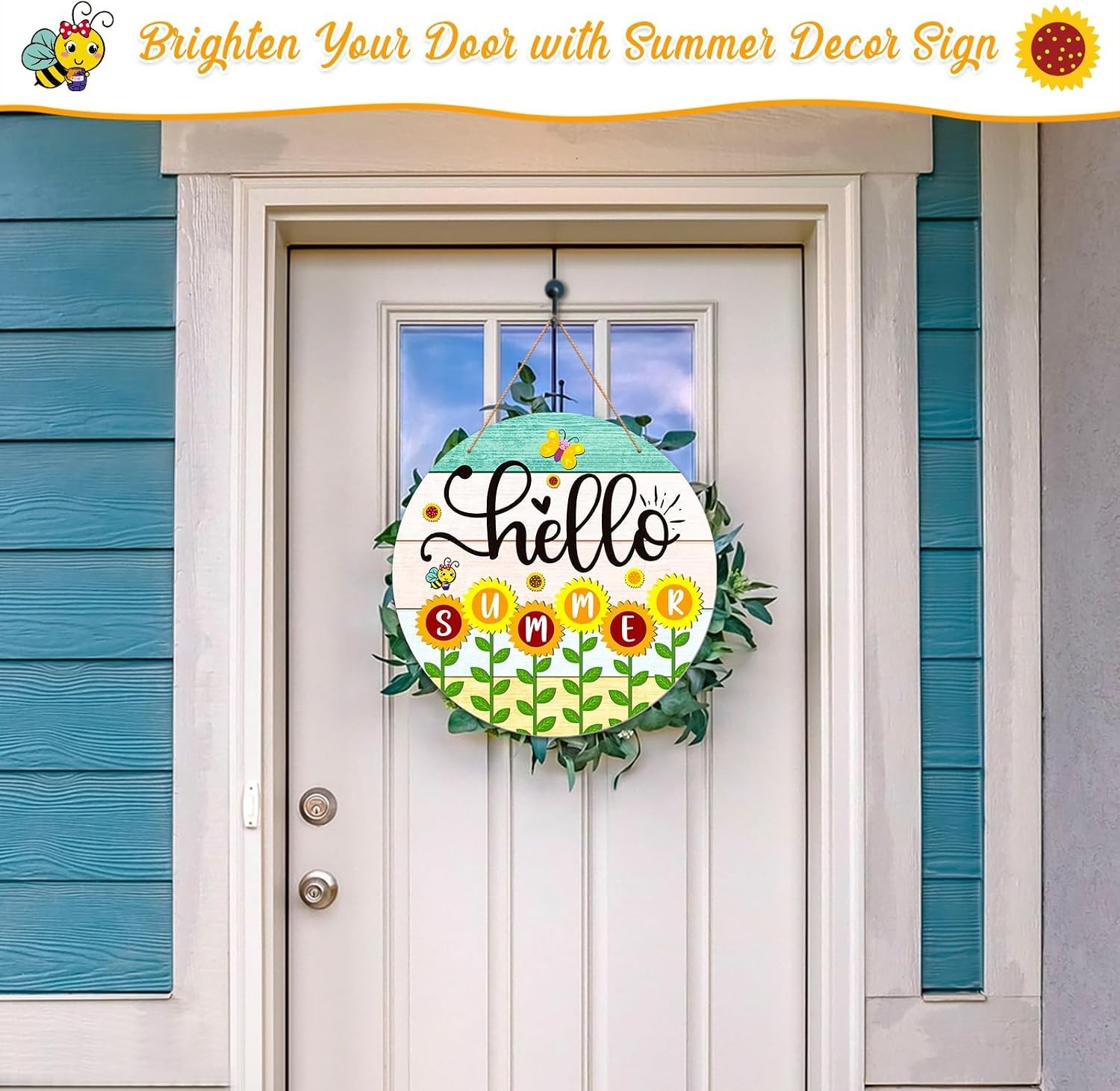 Farmhouse Sunflower Hello Summer Sign – Lightweight 11.5″ Front Door Decor
