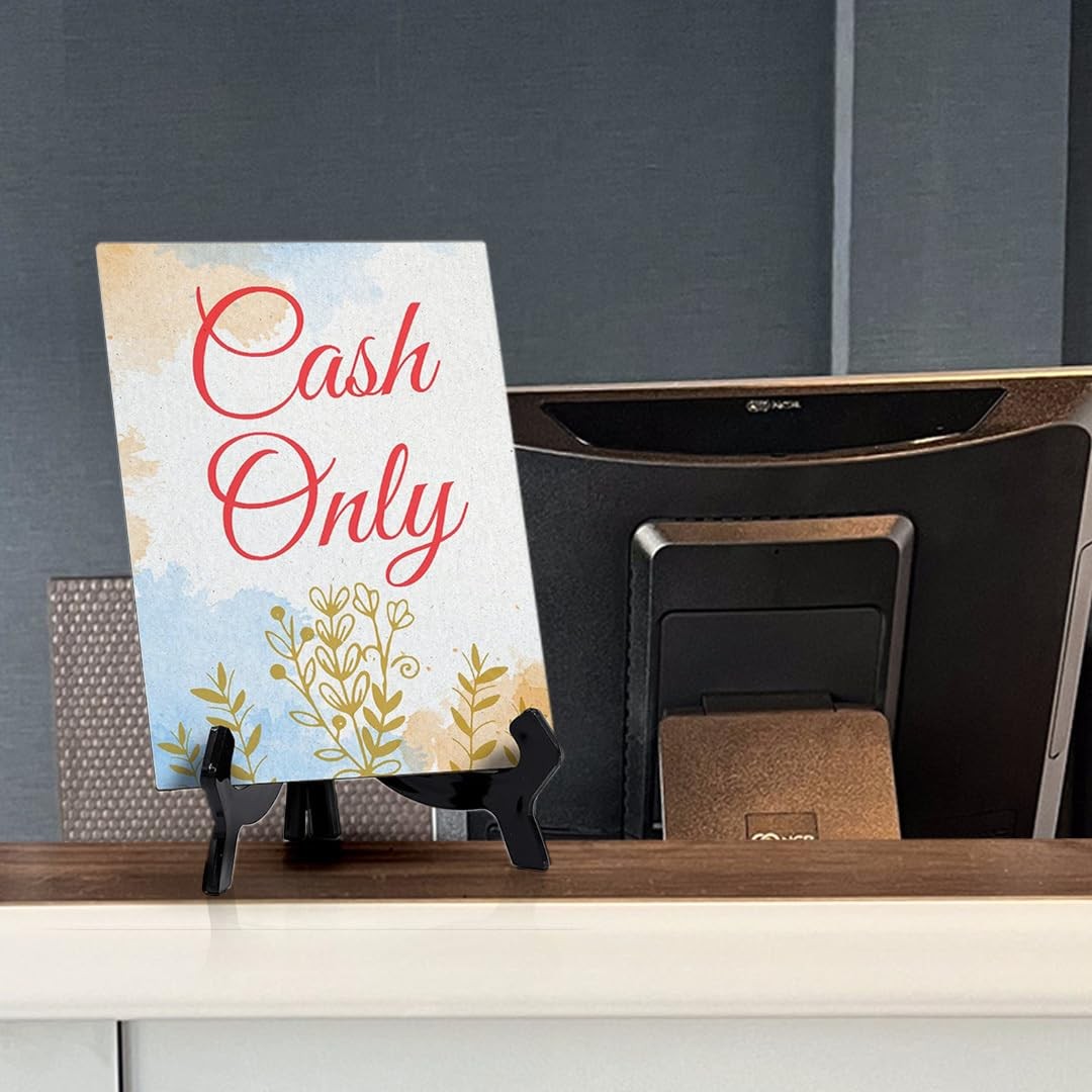 Signs ByLita Cash Only, Blue Watercolor Table Sign (6 x 8″)