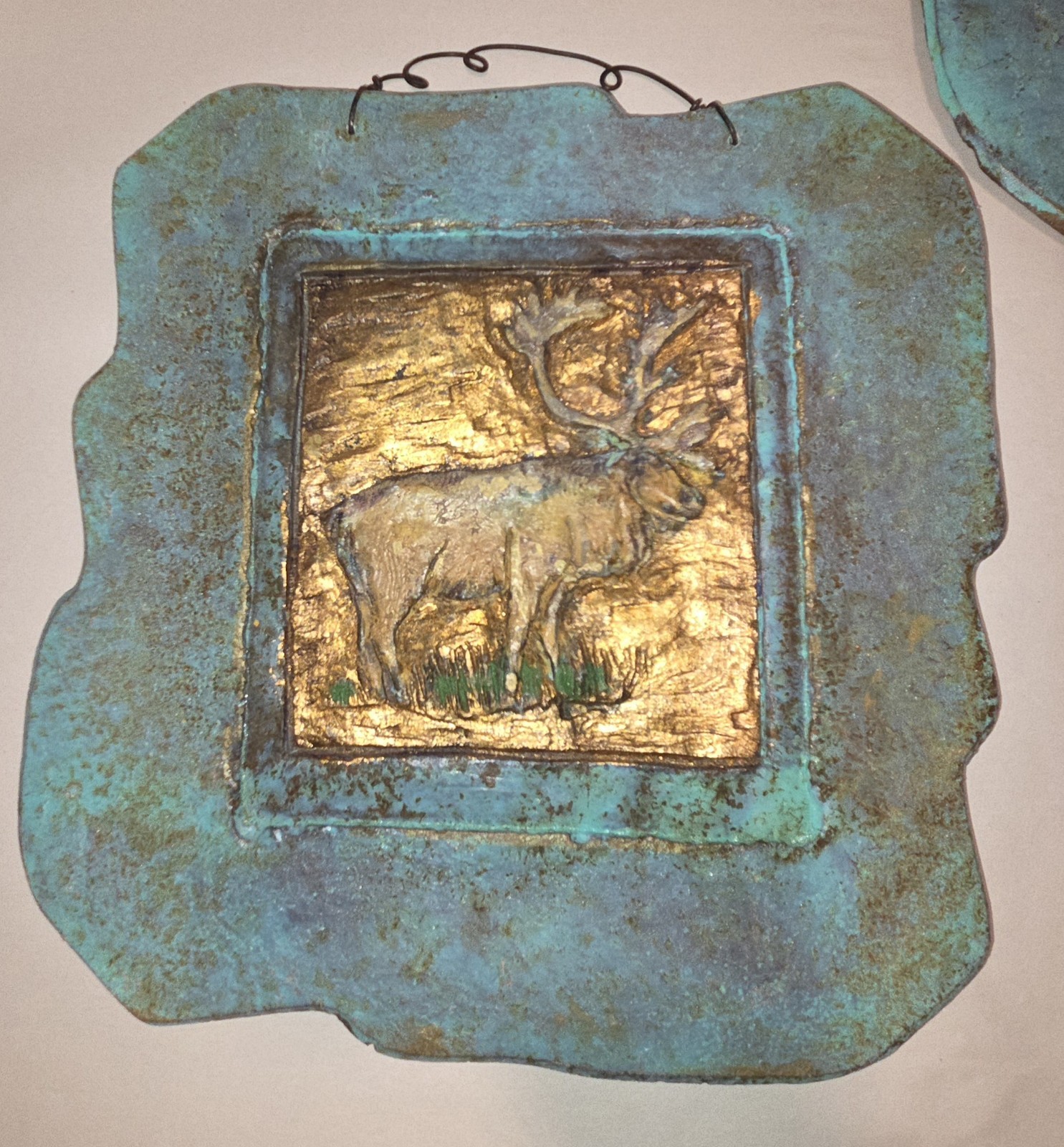 Jeanne Dana Cold Bronze Plaques Wall Art Salmon Caribou Elk Mixed Media 2 Pieces