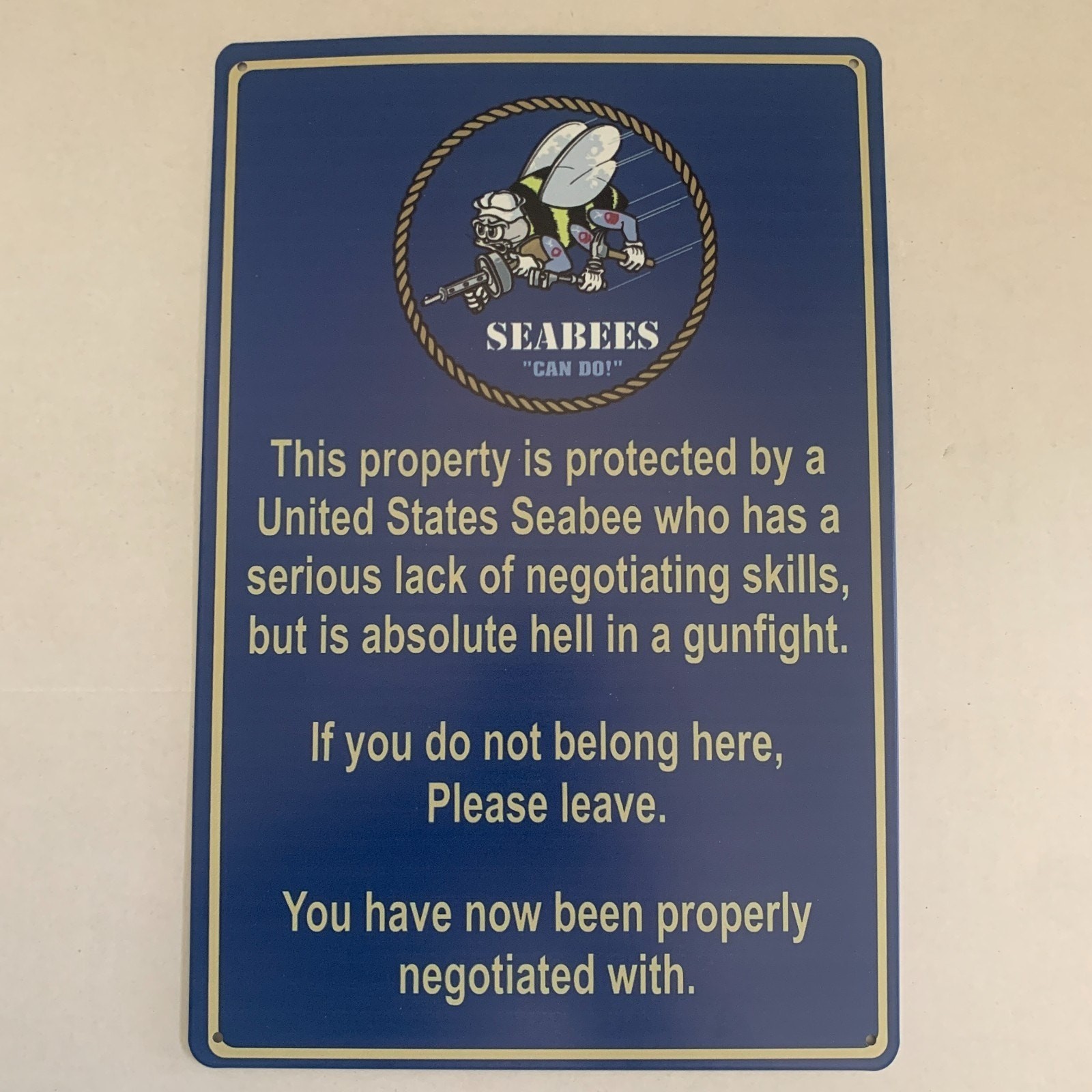 Navy This Property Protected By United States Seabees 12″ x 8″ Metal Sign Decor