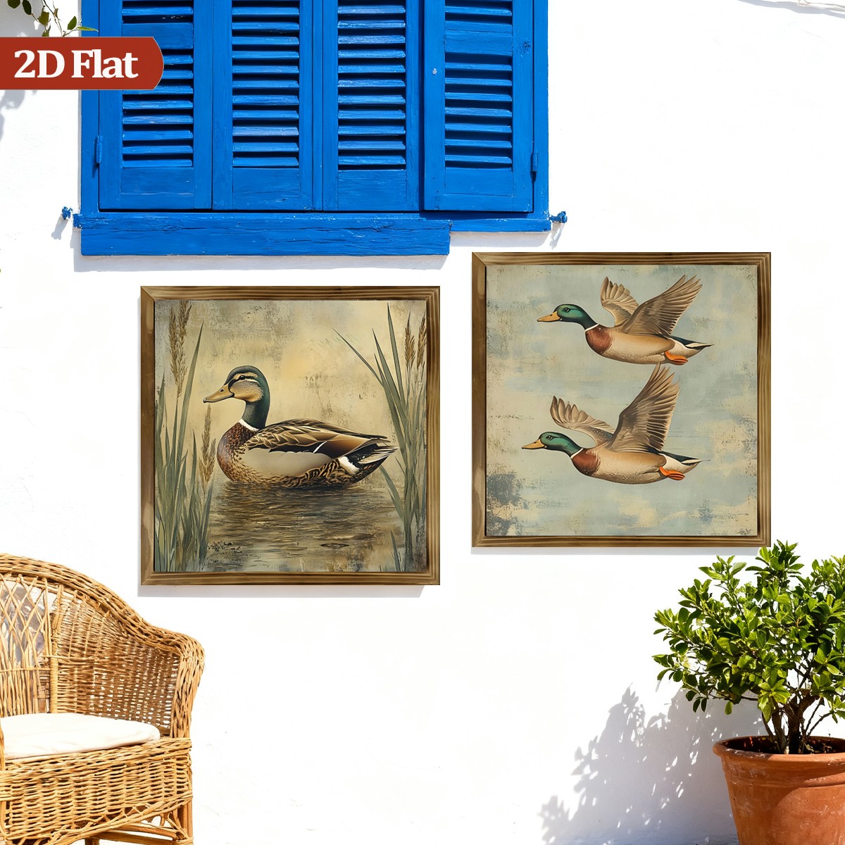 2Pcs Vintage Duck Wooden Sign Rustic Farmhouse Decor for Living Room Entryway