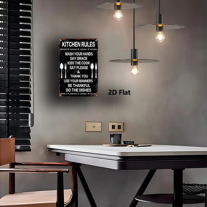 Distressed Black “Kitchen Rules” Metal Sign for Rustic and Farmhouse Kitchens