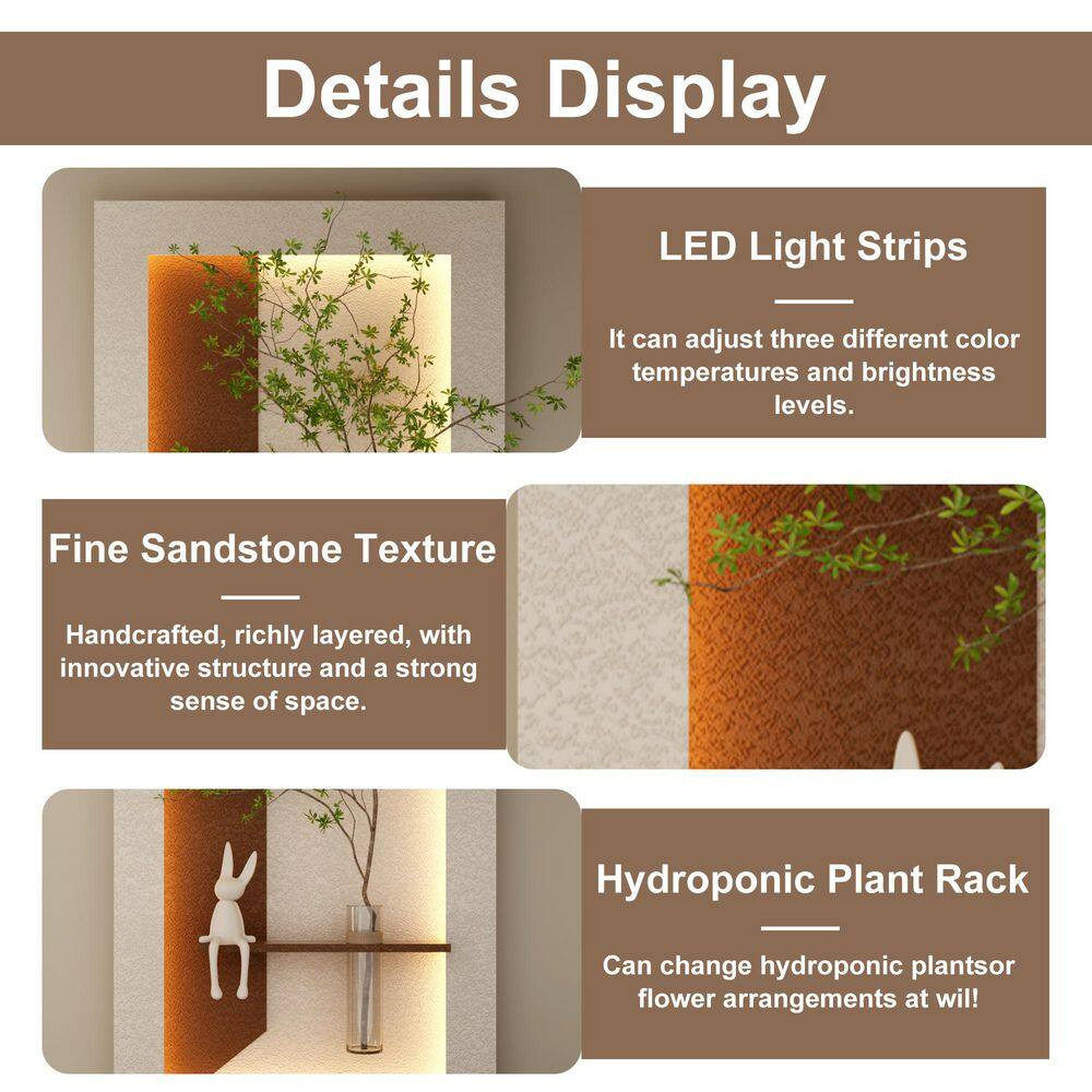41 In. X 24 In. Light Coffee 3D Sandstone Art Wall Decor with Simulated Greenery
