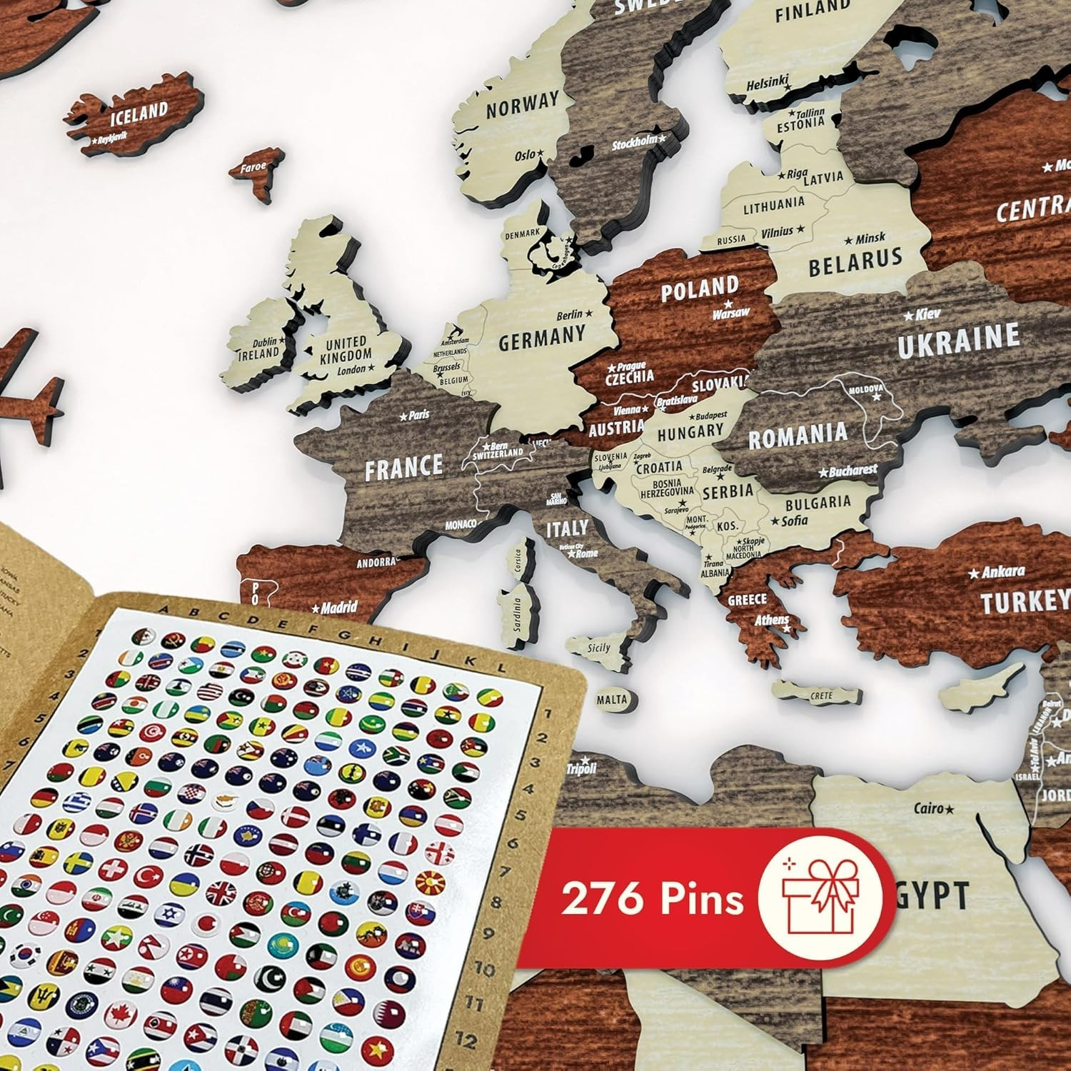 3D Wooden World Map Wall Decor – Perfect Gift for Travelers and Home Decor