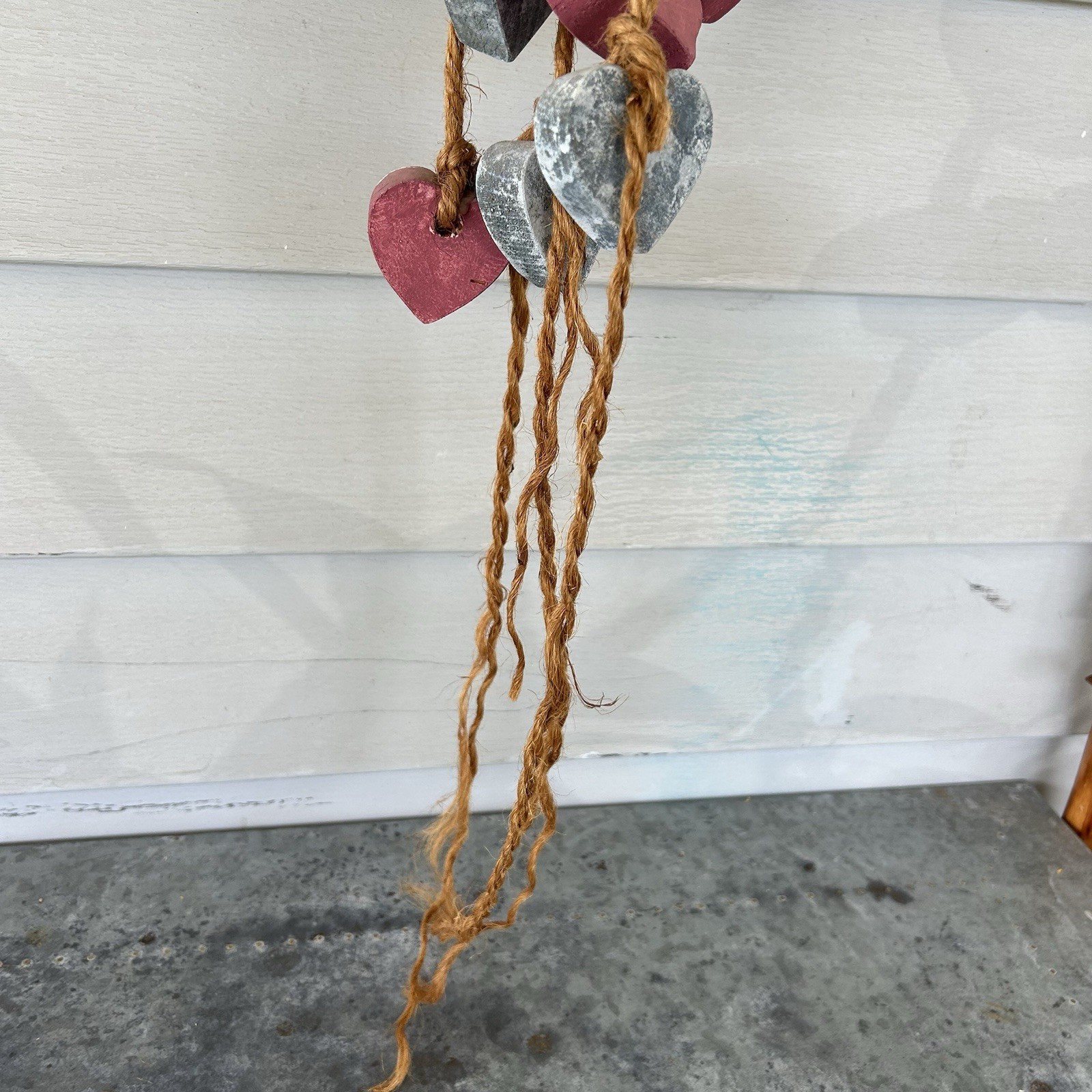 Vintage Wooden Heart Hanging Decor Rope Country Grandmacore Primitive Wall Art
