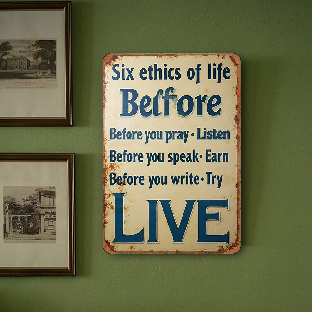 English Ethics Metal Wall Art – 6 Virtues Iron Sign