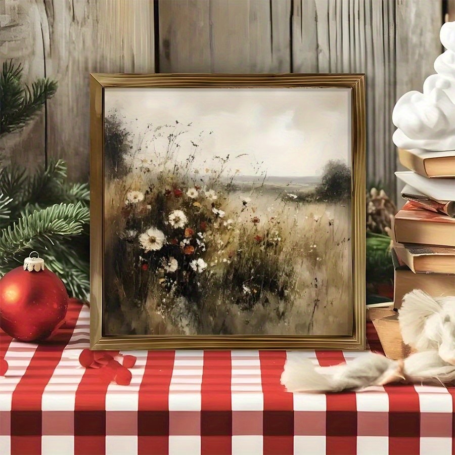 2D Vintage Rustic Wooden Wall Art Impressionist Wildflowers Farmhouse Home Decor