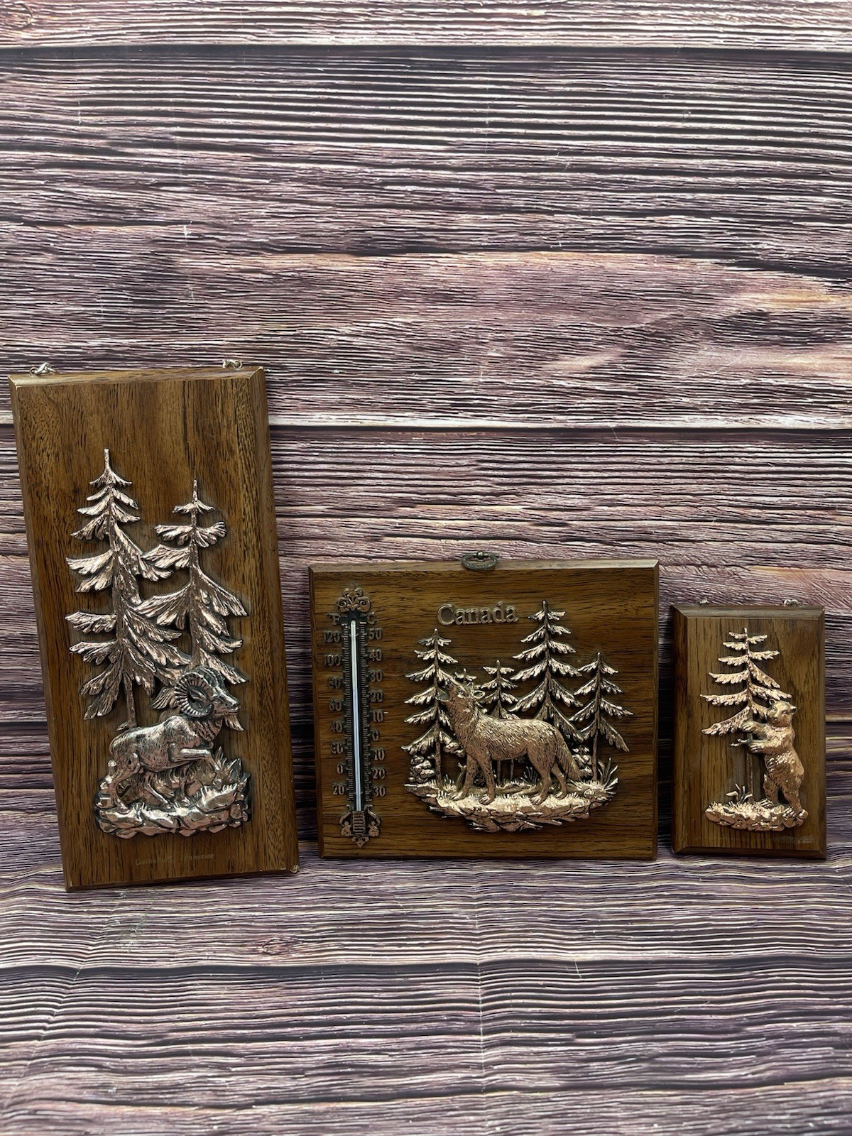 3 Copper 3D Wall Hangs/Canada Thermometer/A&F Gatlinburg TN w/ Ram/ Bear w/Tree