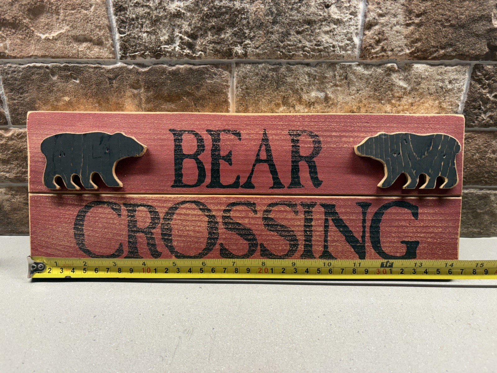 Hanging “Bear Crossing” Sign Wall Plaque Wood Hand Painted solid wood Father