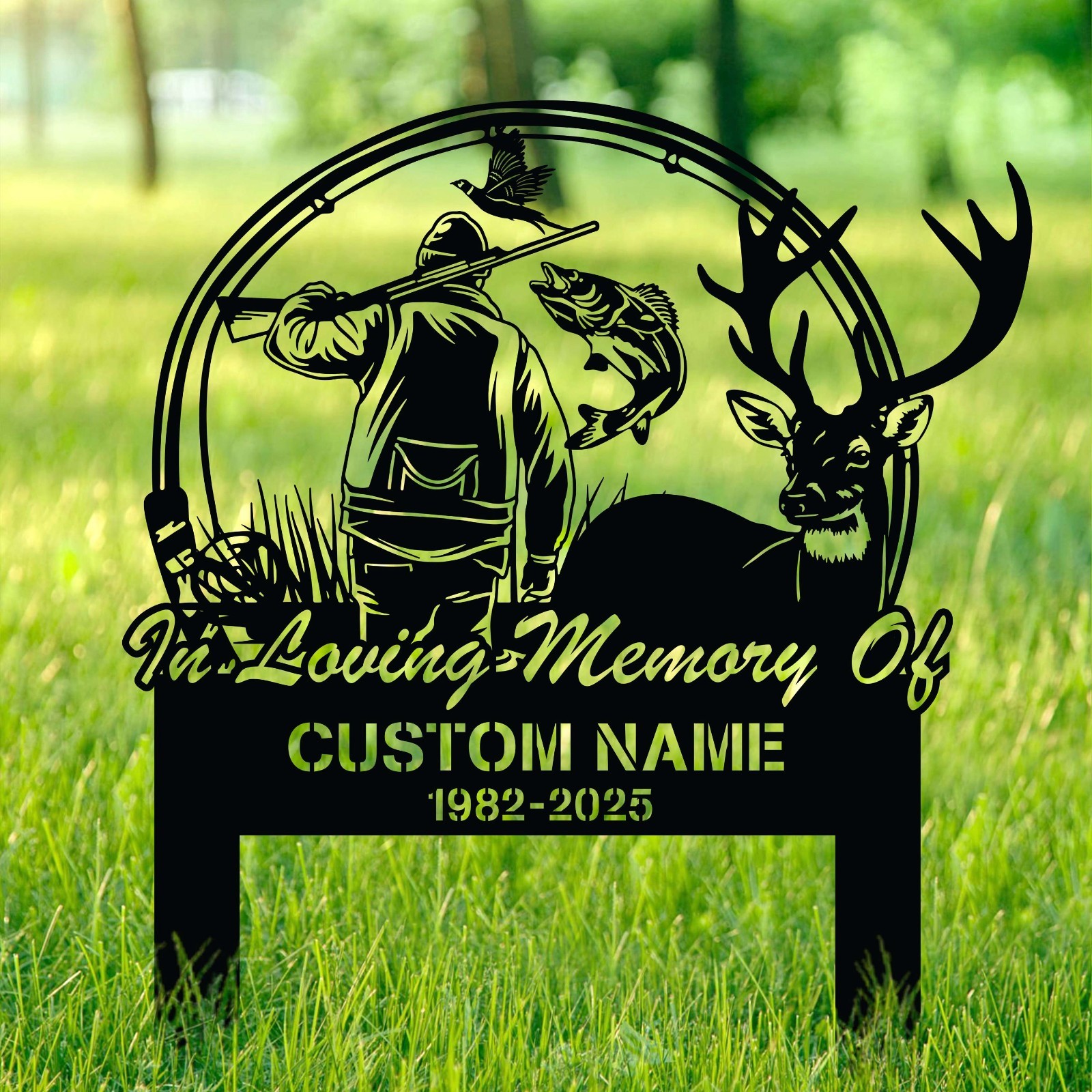 Personalized Hunting Memorial Stake Metal,Fishing Memorial Stake, Fisher Loss