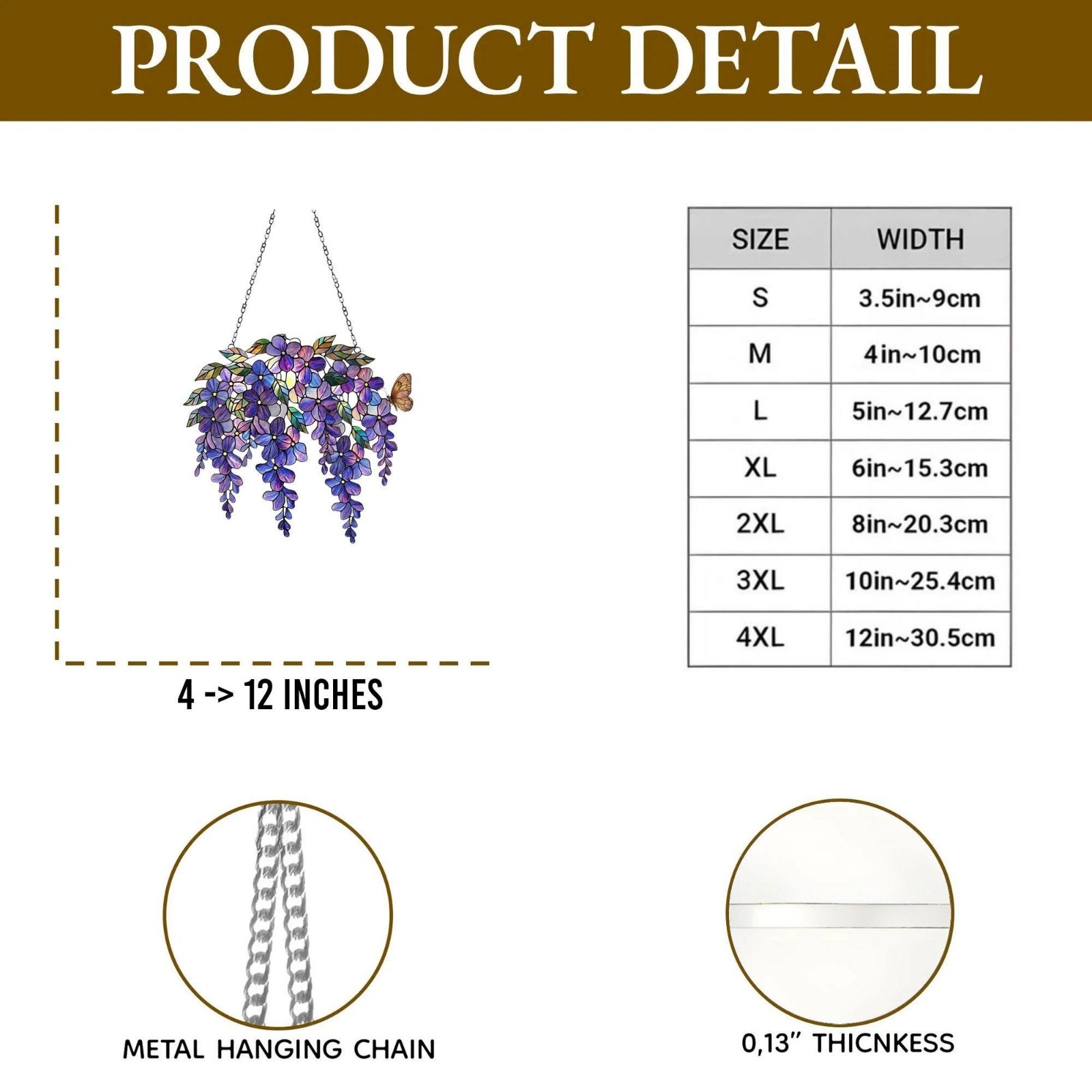 Purple Wisteria Acrylic Suncatcher, Stained Glass Style Floral Window Hanging