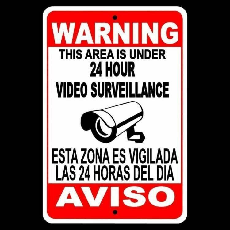 Warning Security 24 Hour Video Surveillance Camera Sign / Decal English /