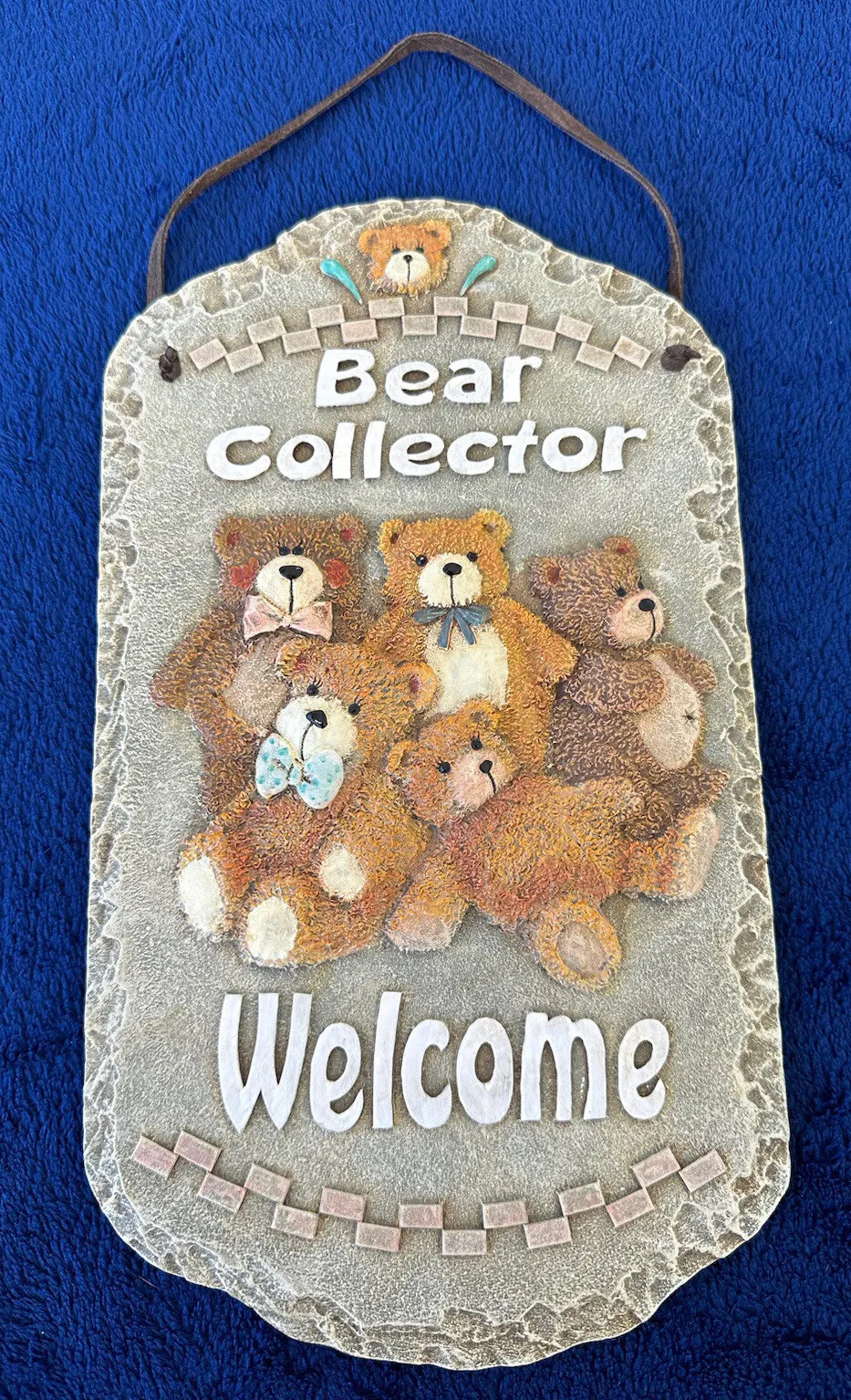 VTG Granny Core Teddy Bear Collector Wall Art Welcome Sign Resin Cottage Decor