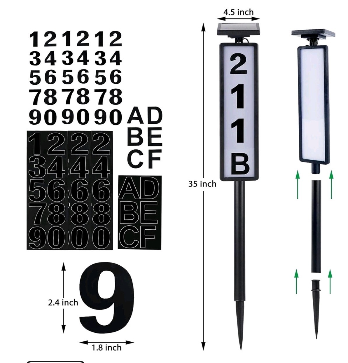 House Numbers Solar Powered LED Address Sign Light On Stick for Best Visibility!