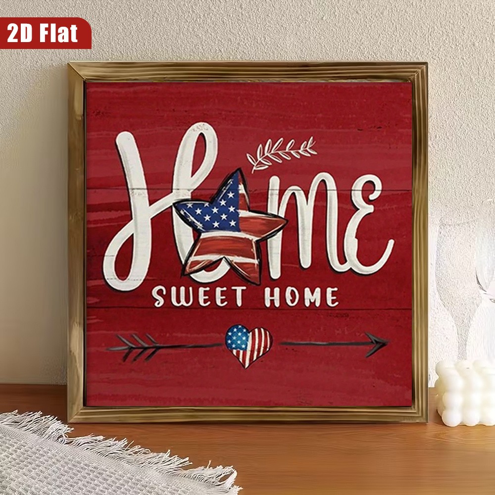 Home Sweet Home American Star Heart Wooden Plaque Farmhouse Entry Wall Decor