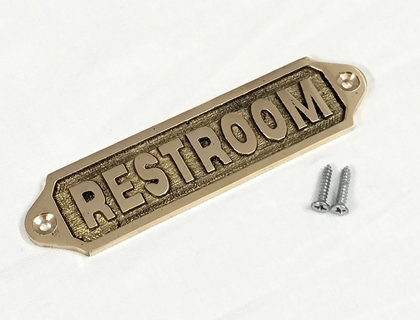 Solid Brass RESTROOM Door Sign Plaque | Vintage Bathroom Label w/ Screws 13cm