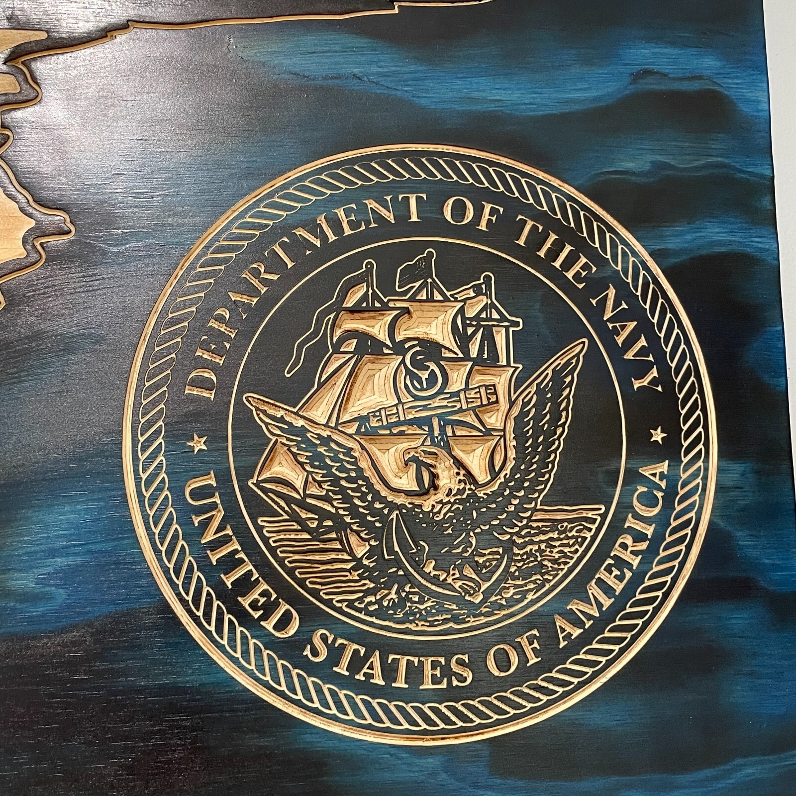 US Navy Wood Engraved U.S. American Flag USA 14×24 Promotion Retirement Gift