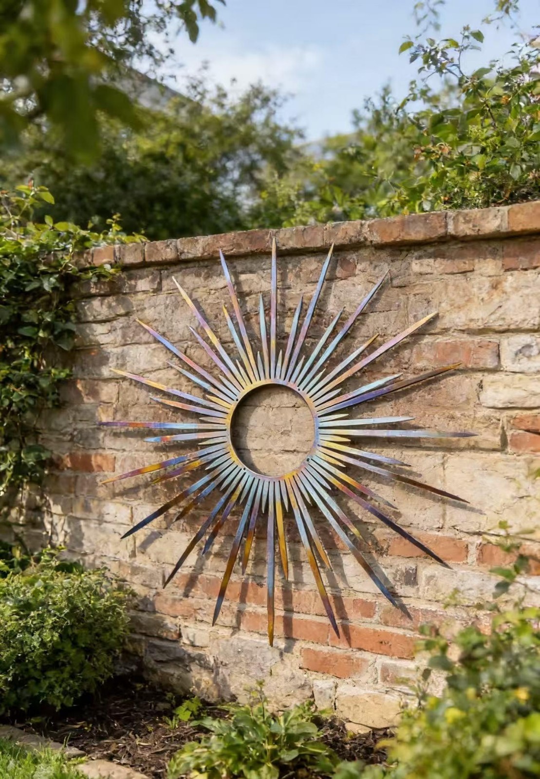 Sun Sign Metal Wall Decor, Heat Colored Metal Sunrise Sign, Garden Wall Art