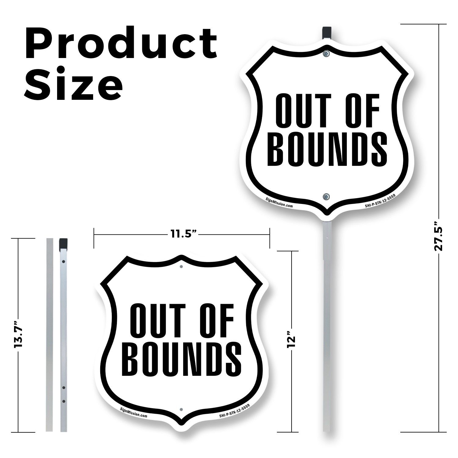 Out Of Bounds Shield Shaped Sign With Stake Weather Resistant Crafted in the USA