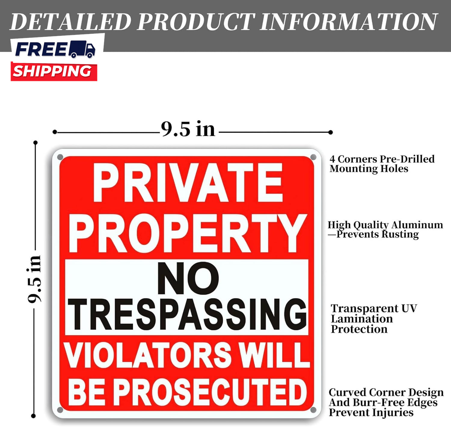 4 Pack Large No Trespassing Signs Private Property 9.5 Inch X 9.5 Inch Private P