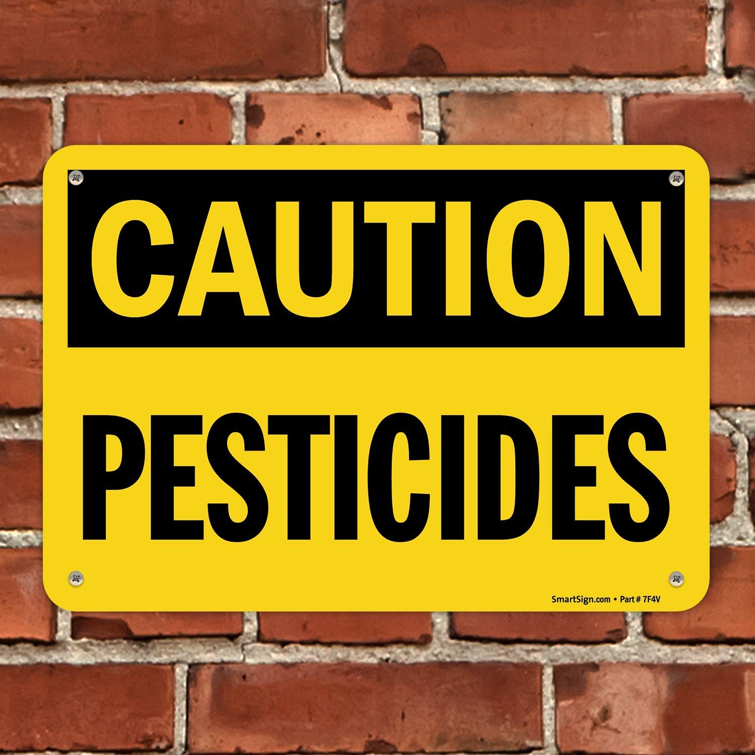 SmartSign “Caution – Pesticides” Sign | 7″ x 10″ x 10″, Black on Yellow