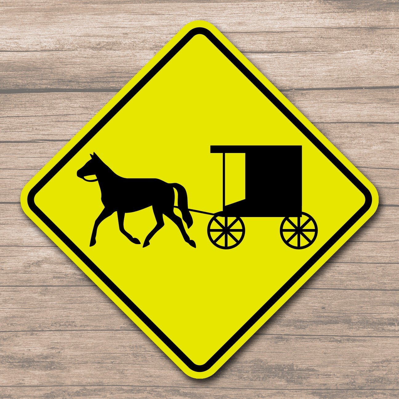 Amish Horse and Buggy Crossing 8″ Diamond Yellow Aluminum Sign Caution Road Sign