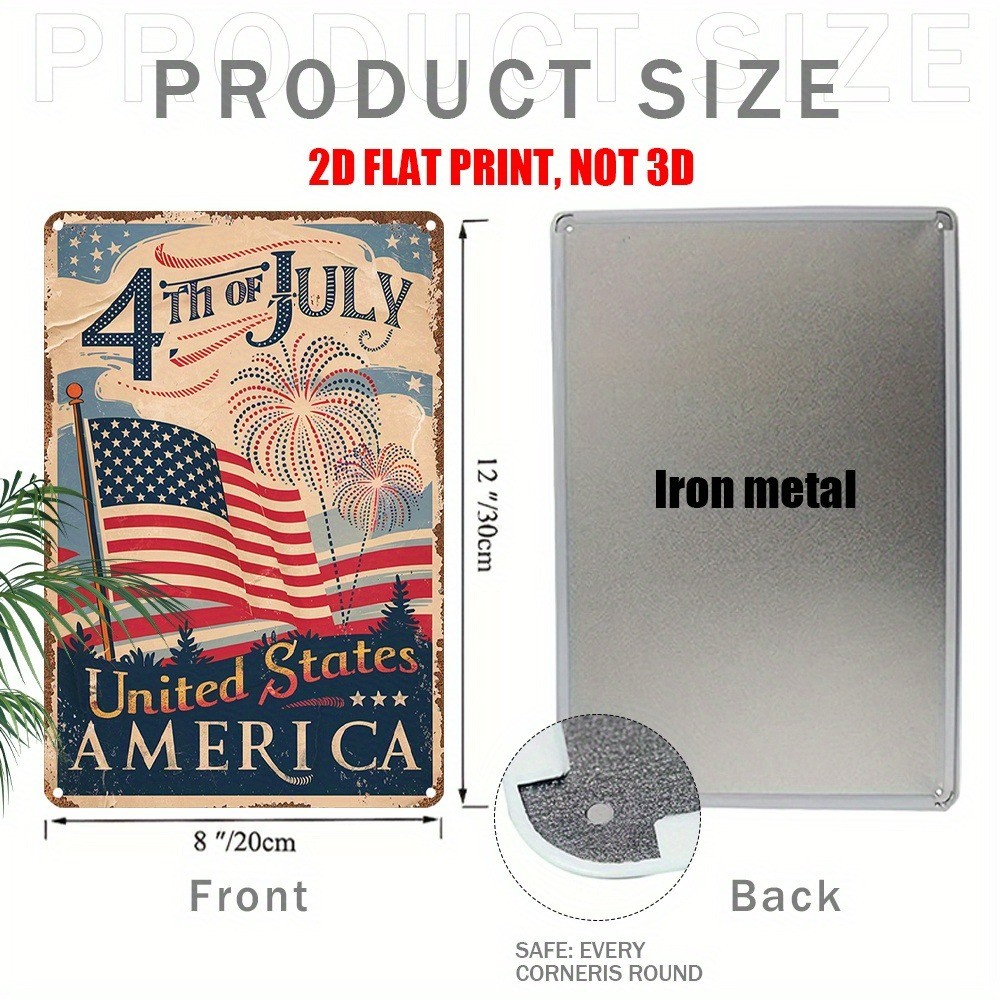 Vintage Tin Sign JULY 04 American Flag Patriotic Metal Sign Man Cave Wall Decor