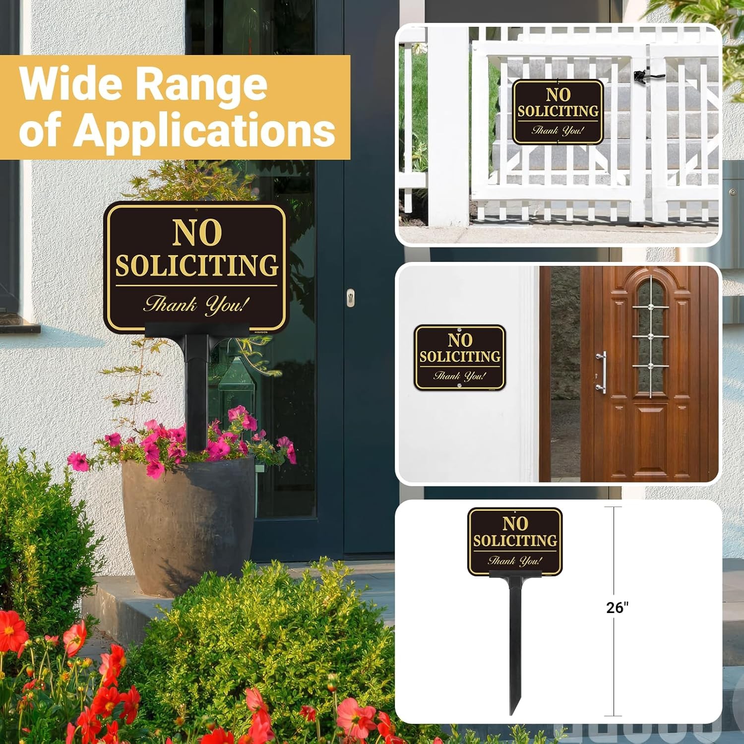 No Soliciting Sign for House with Adjustable Height Stake Set-14×10 Inch/42 Inch